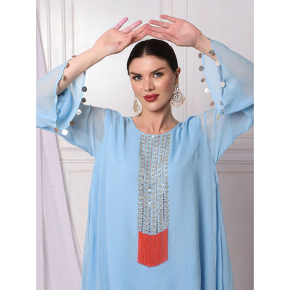 Bha-Sha Mansi Blue Embellished Tunic with Pant (Set of 2)