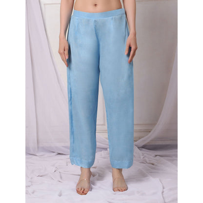 Bha-Sha Mansi Blue Embellished Tunic with Pant (Set of 2)