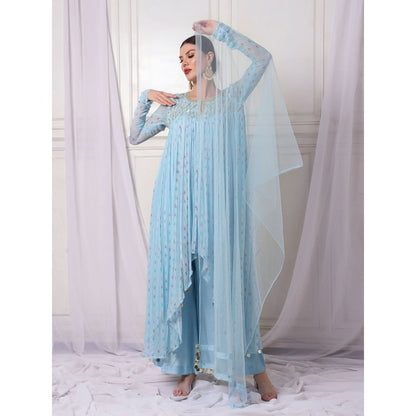 Bha-Sha Koyal Blue Embellished Kurta with Palazzo & Dupatta (Set of 3)