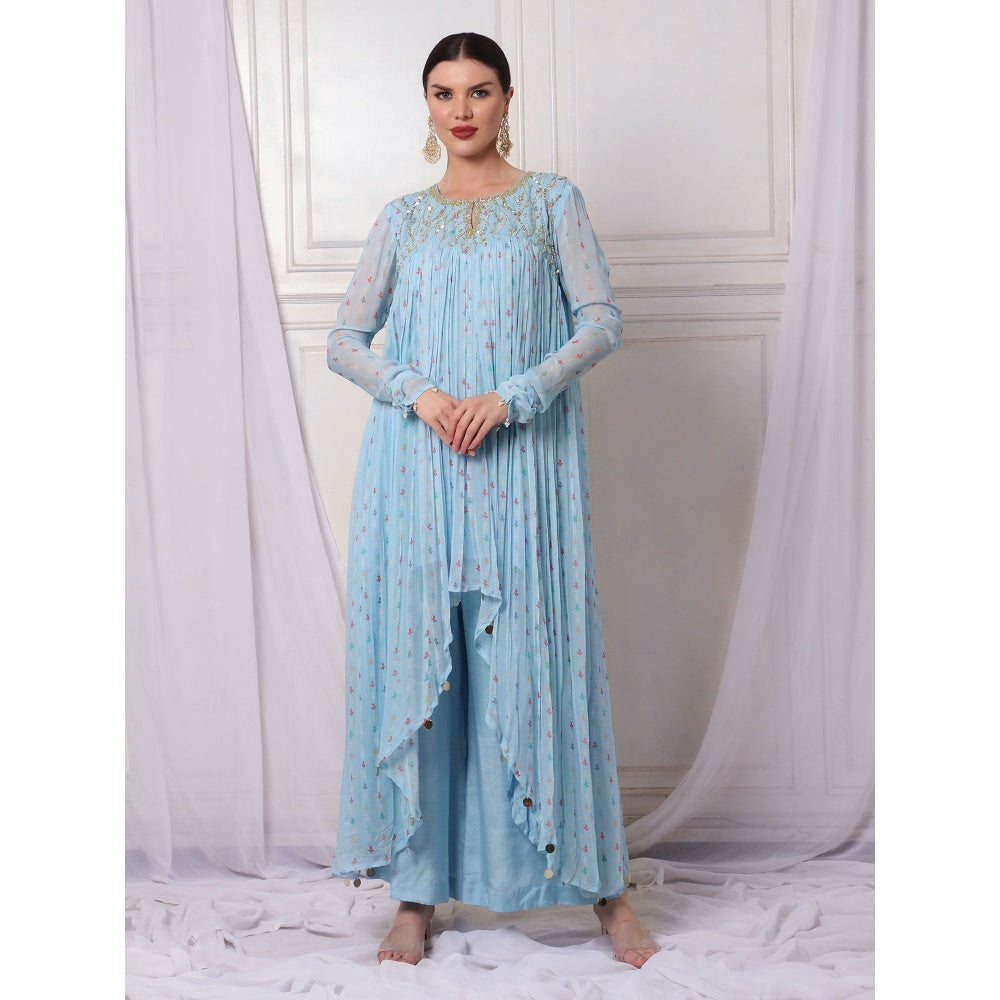 Bha-Sha Koyal Blue Embellished Kurta with Palazzo & Dupatta (Set of 3)