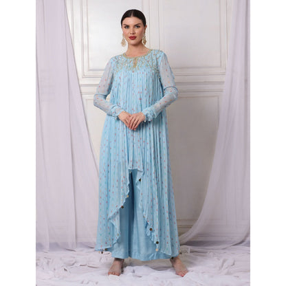 Bha-Sha Koyal Blue Embellished Kurta with Palazzo & Dupatta (Set of 3)