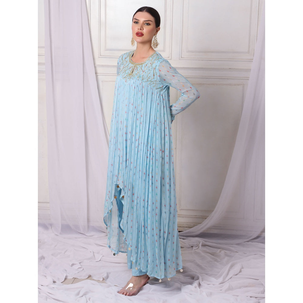 Bha-Sha Koyal Blue Embellished Kurta with Palazzo & Dupatta (Set of 3)