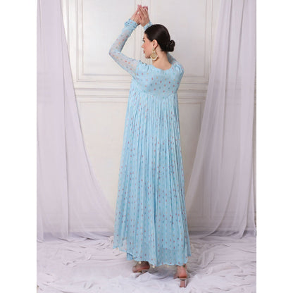 Bha-Sha Koyal Blue Embellished Kurta with Palazzo & Dupatta (Set of 3)