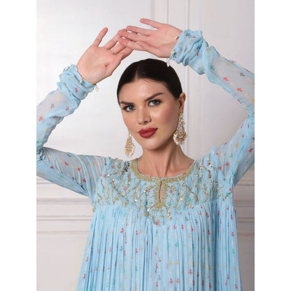 Bha-Sha Koyal Blue Embellished Kurta with Palazzo & Dupatta (Set of 3)