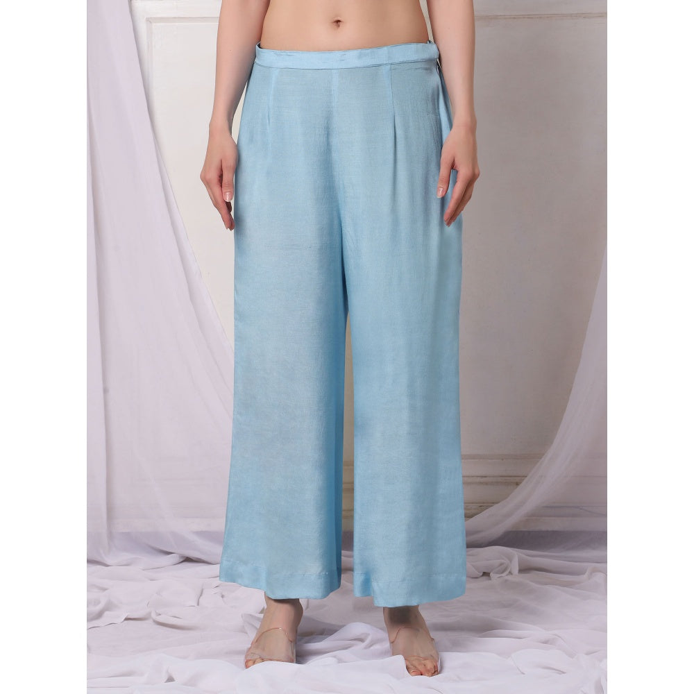 Bha-Sha Koyal Blue Embellished Kurta with Palazzo & Dupatta (Set of 3)