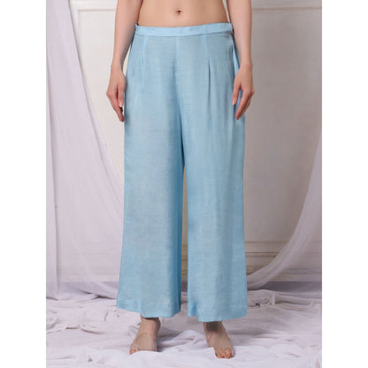 Bha-Sha Koyal Blue Embellished Kurta with Palazzo & Dupatta (Set of 3)