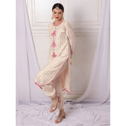 Bha-Sha Marina Ivory Embroidered Kurta with Pant (Set of 2)