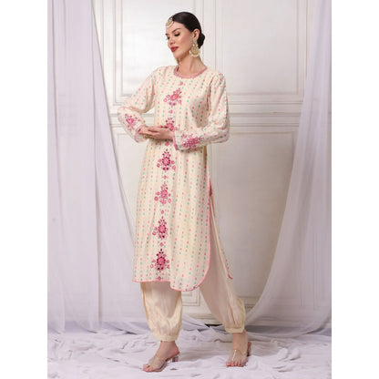 Bha-Sha Marina Ivory Embroidered Kurta with Pant (Set of 2)