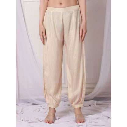 Bha-Sha Marina Ivory Embroidered Kurta with Pant (Set of 2)