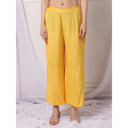 Bha-Sha Maple Yellow Floral Anarkali Kurta with Pant & Dupatta (Set of 3)