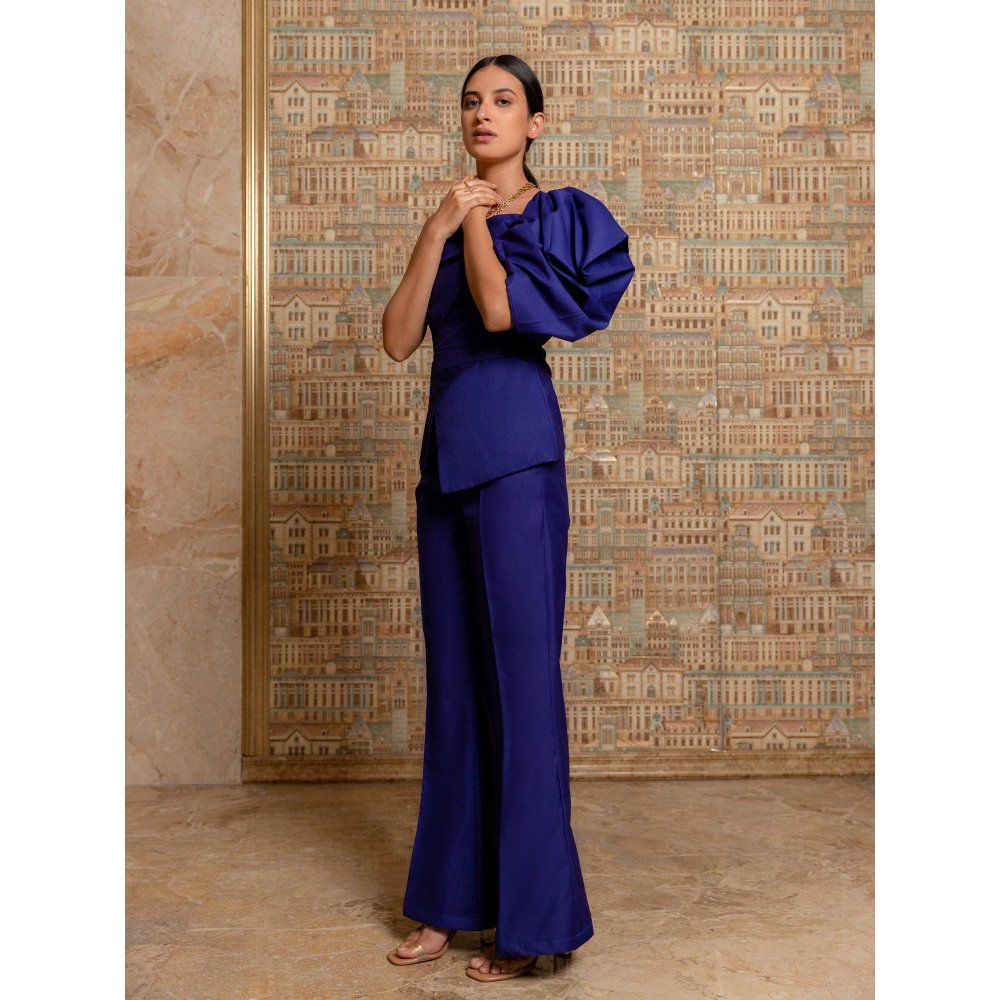 B'Infinite Royal Blue Asymmetric Top and Trousers (Set of 2)