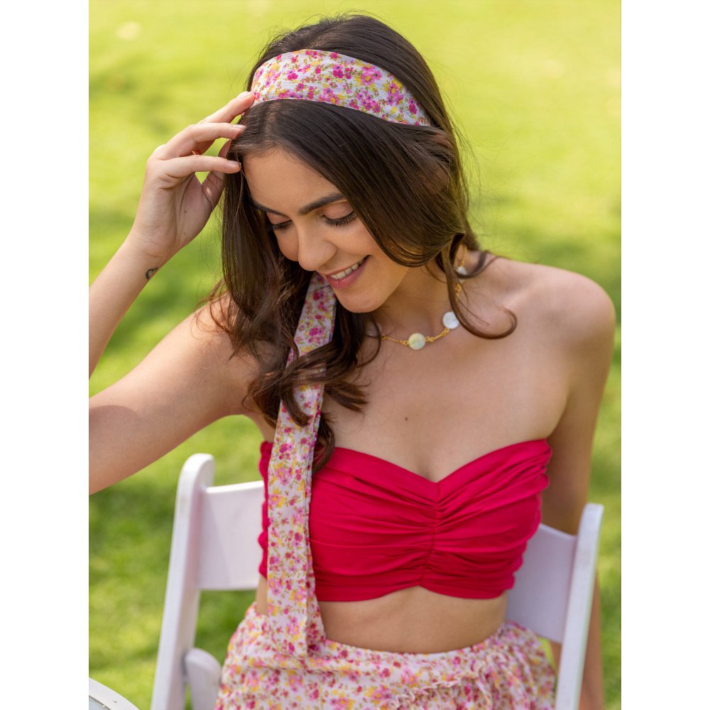 B'Infinite Raspberry Silk Top & Floral Tiered Skirt (Set of 2)