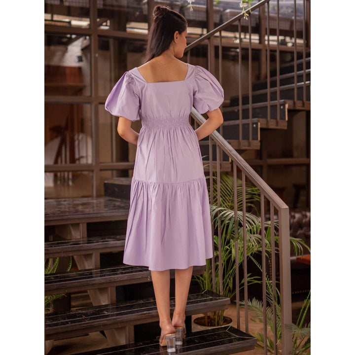 B'Infinite Lilac Bishop Sleeve Shirred Waistline Dress