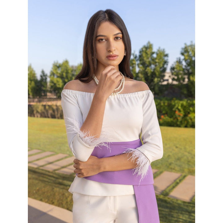 B'Infinite Orchid Belted Top with Fur Cuffs