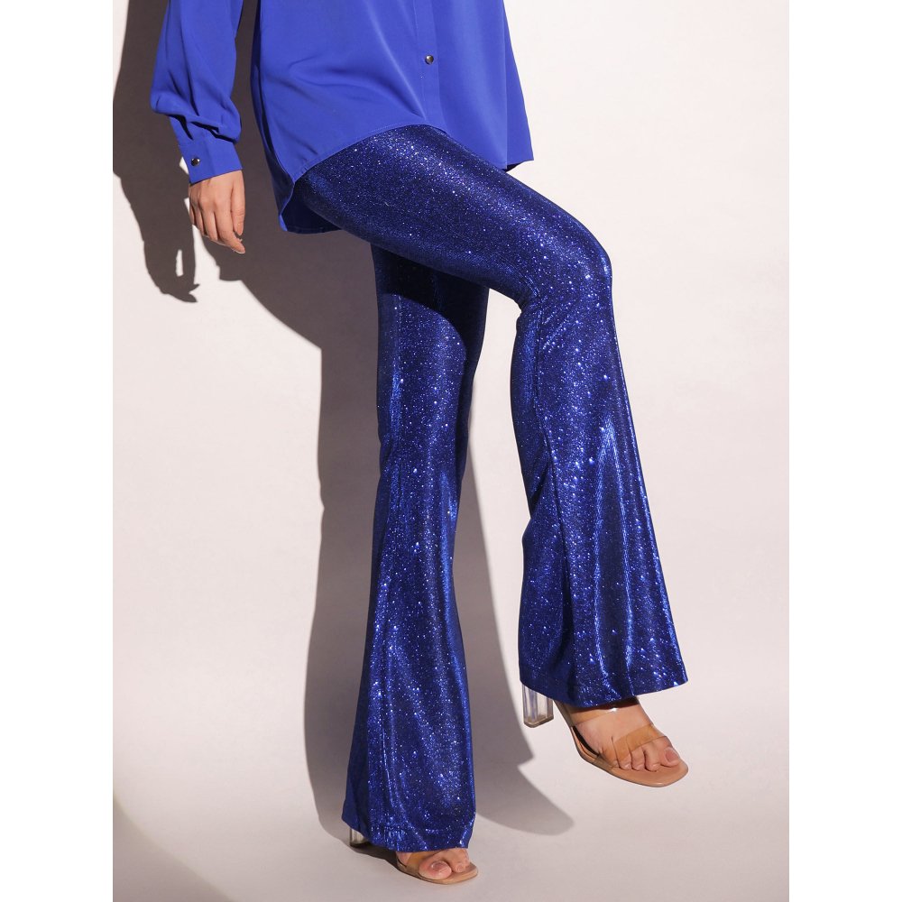 B'Infinite Regal Azure Blue Shimmer Boot Cut Trousers