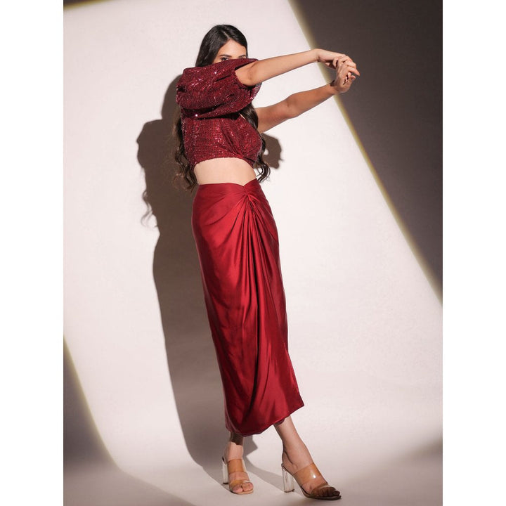 B'Infinite Vermilion Veil Dazzling Red Skirt and Crop Top (Set of 2)