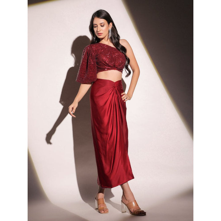 B'Infinite Vermilion Veil Dazzling Red Skirt and Crop Top (Set of 2)