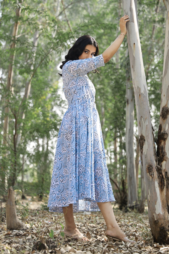 Kapraaha Azure Blue Shirt Dress