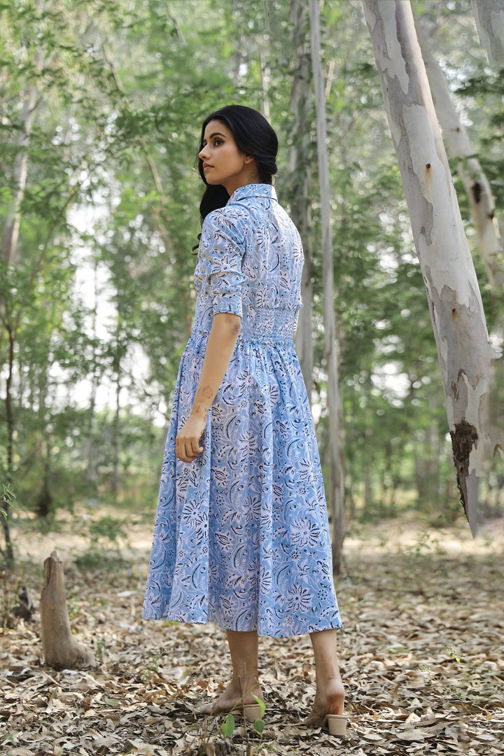 Kapraaha Azure Blue Shirt Dress