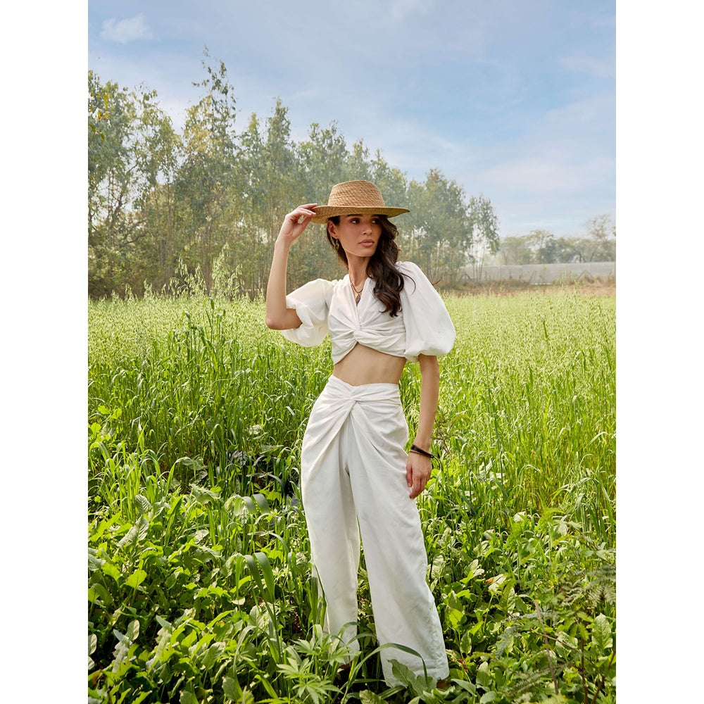 Blue Hour Pearly Knotted Crop Top Cotton White