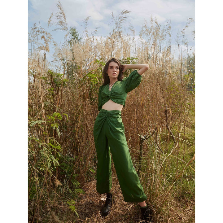 Blue Hour Hedge Knotted Crop Top Cotton Green