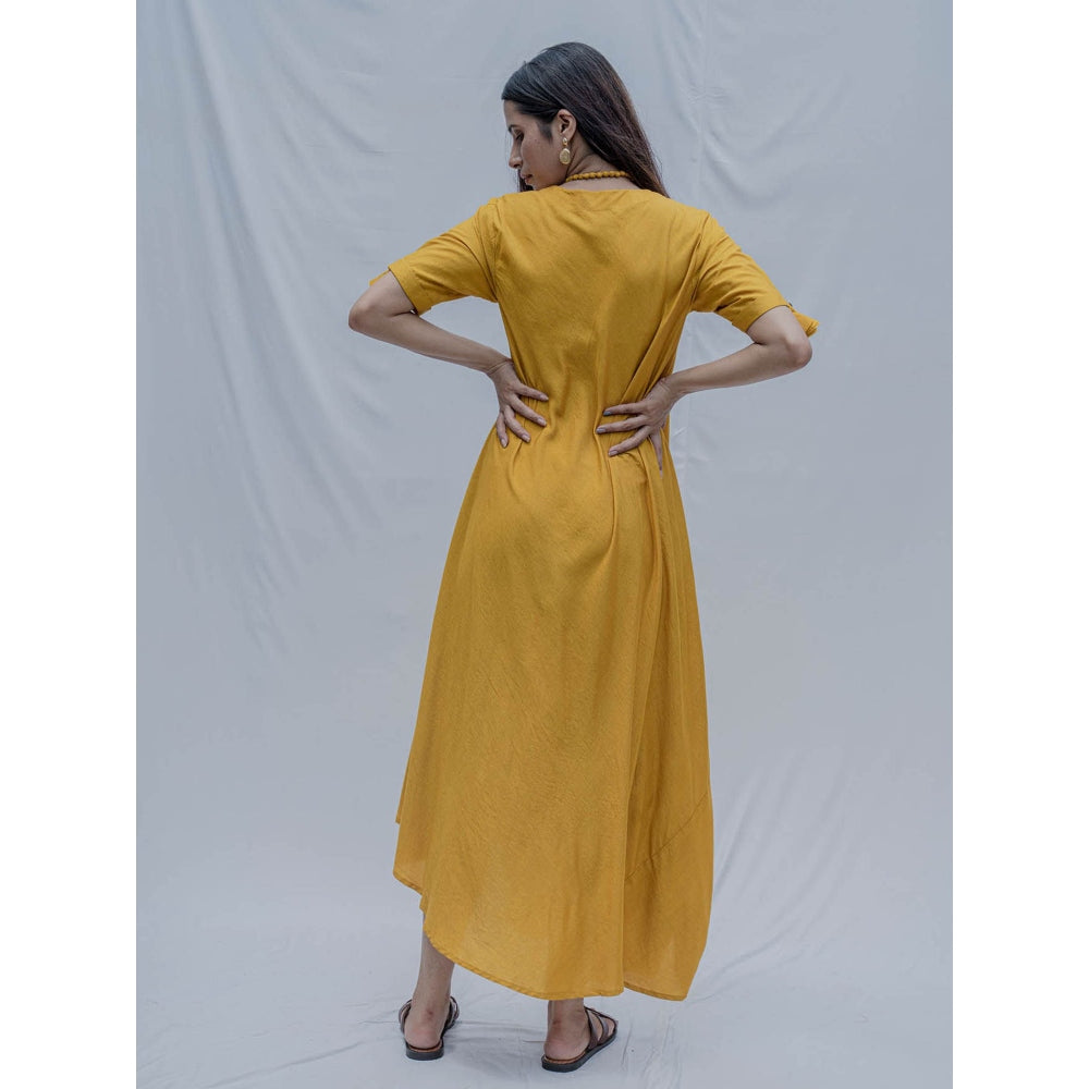 Bohame Mustard Bias Dress With Necklace (Set of 2)