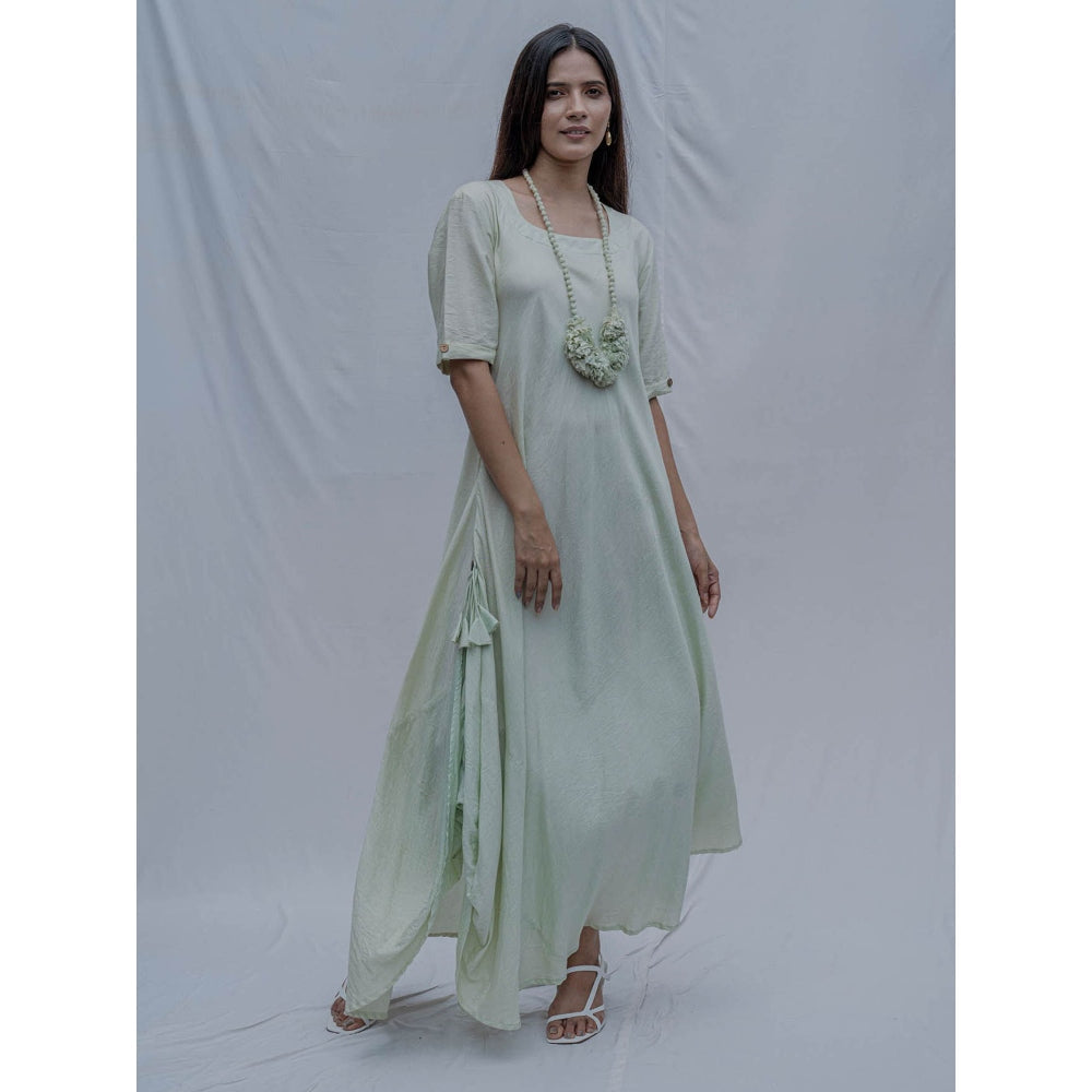 Bohame Mint Green Bias Dress With Necklace (Set of 2)