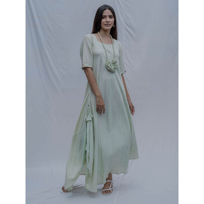 Bohame Mint Green Bias Dress With Necklace (Set of 2)