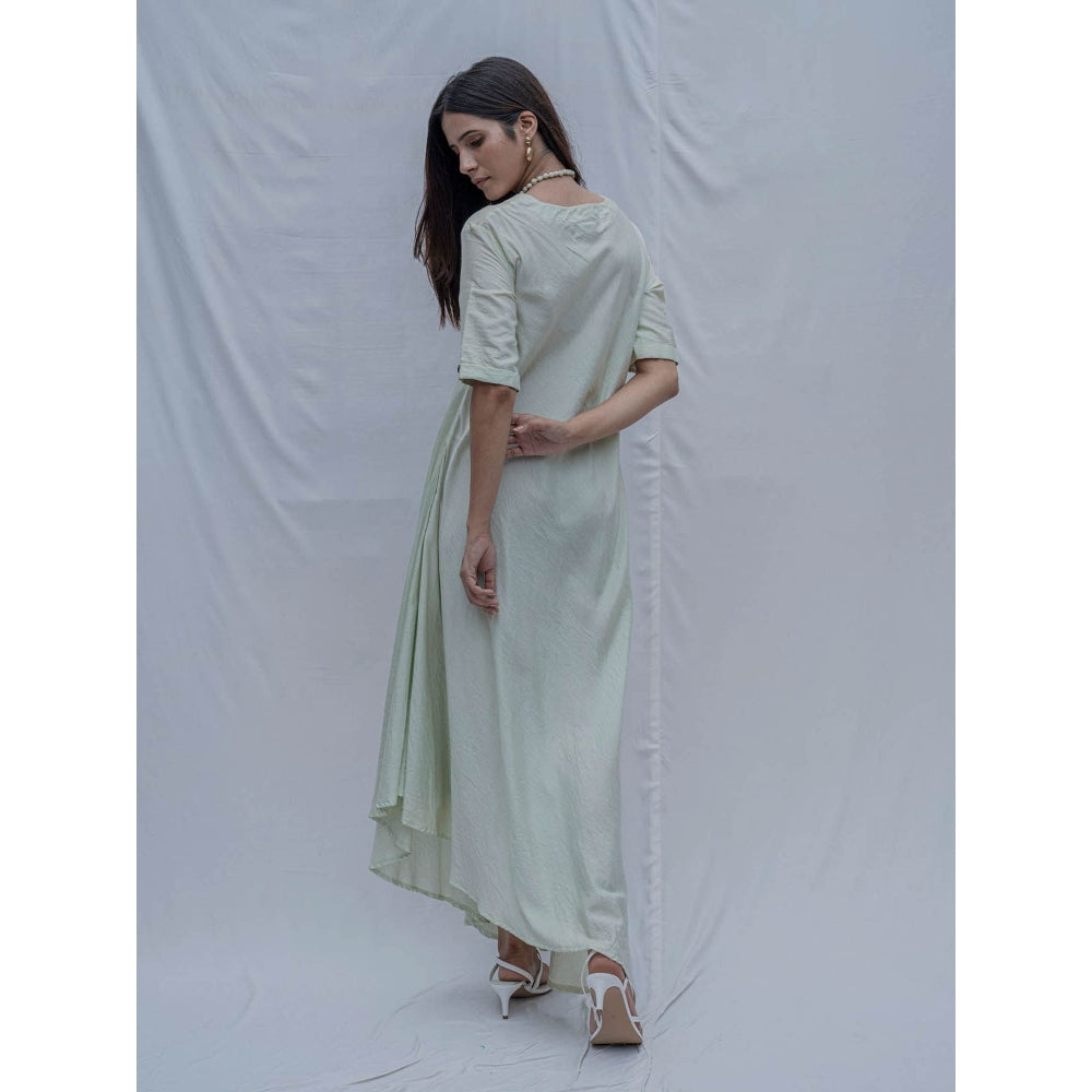 Bohame Mint Green Bias Dress With Necklace (Set of 2)