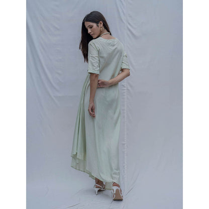 Bohame Mint Green Bias Dress With Necklace (Set of 2)