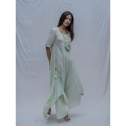 Bohame Mint Green Bias Dress With Necklace (Set of 2)