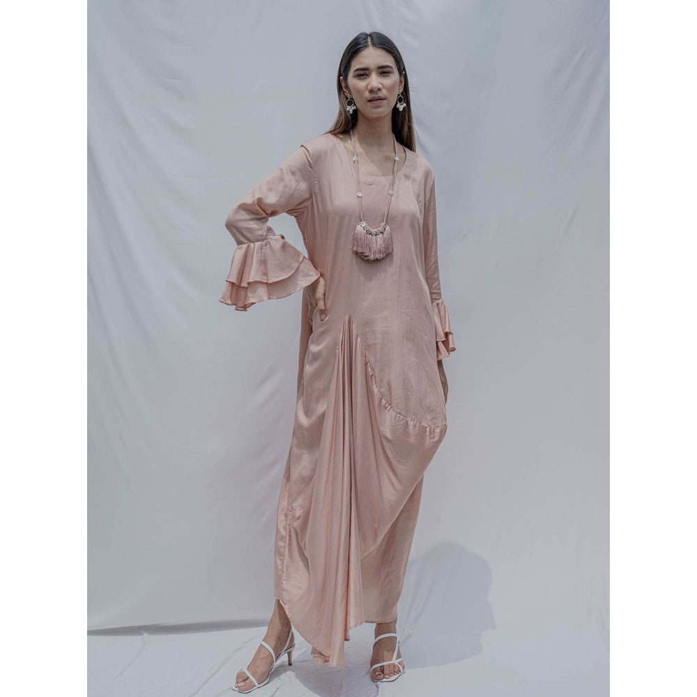 Bohame Rose Gold Asymmetric Dress With Necklace (Set of 2)