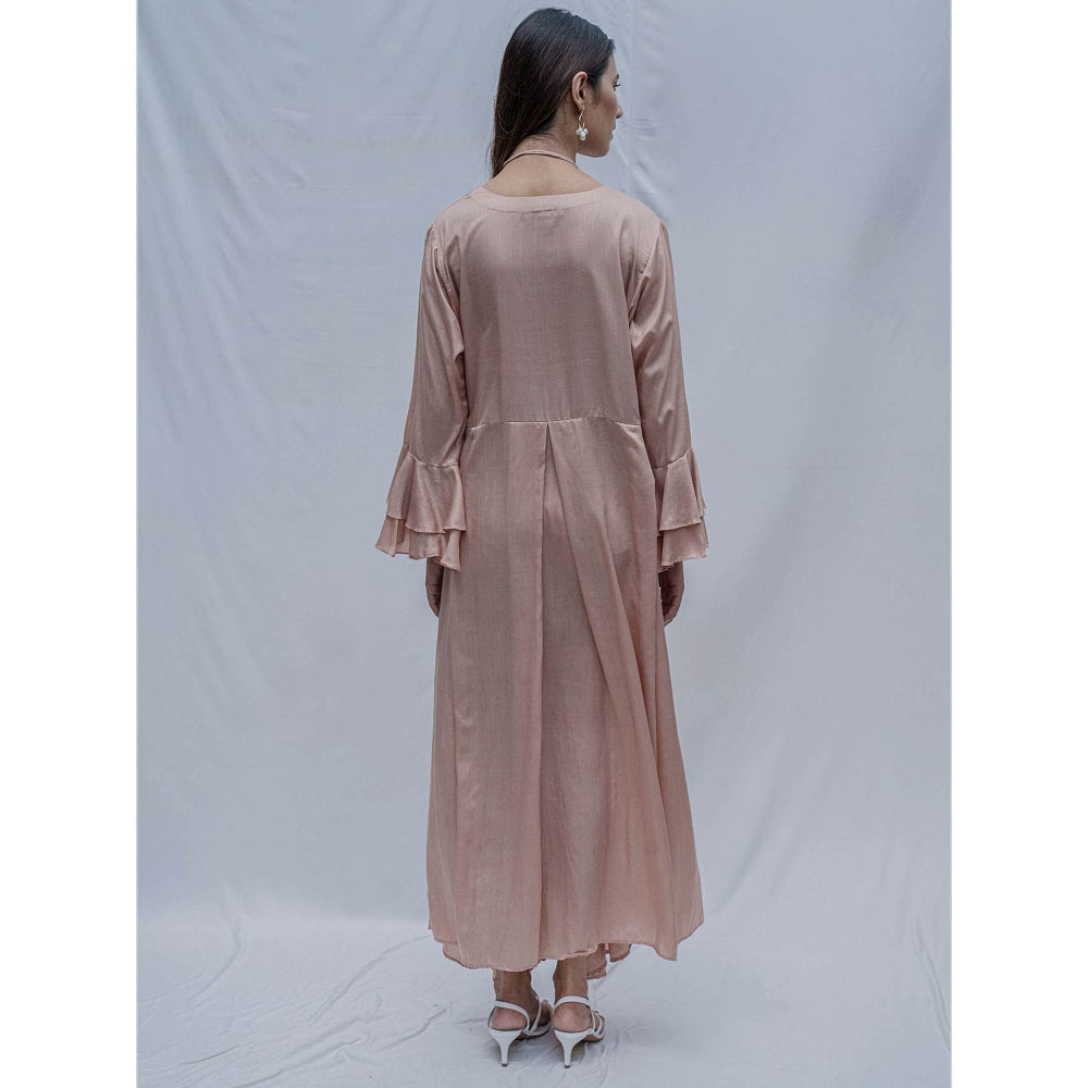 Bohame Rose Gold Asymmetric Dress With Necklace (Set of 2)