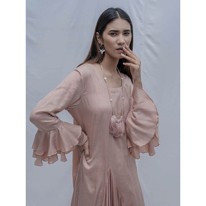 Bohame Rose Gold Asymmetric Dress With Necklace (Set of 2)