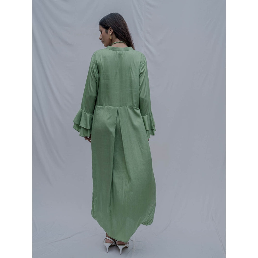 Bohame Light Green Asymmetric Dress With Necklace (Set of 2)