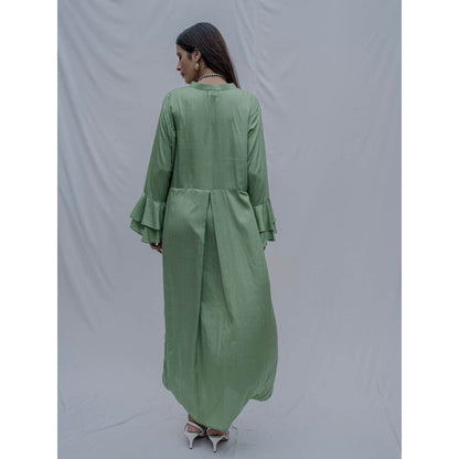 Bohame Light Green Asymmetric Dress With Necklace (Set of 2)