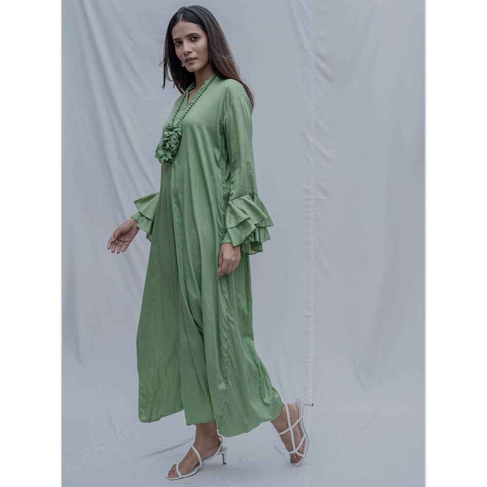 Bohame Light Green Asymmetric Dress With Necklace (Set of 2)