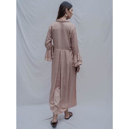 Bohame Rose Gold Front Pleated Dress With Necklace (Set of 2)