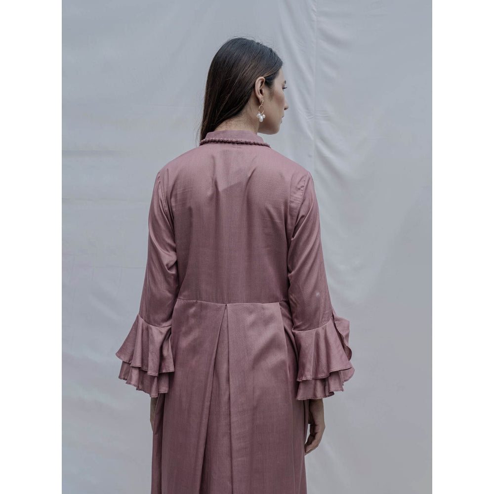 Bohame Purple Front Pleated Dress With Necklace (Set of 2)