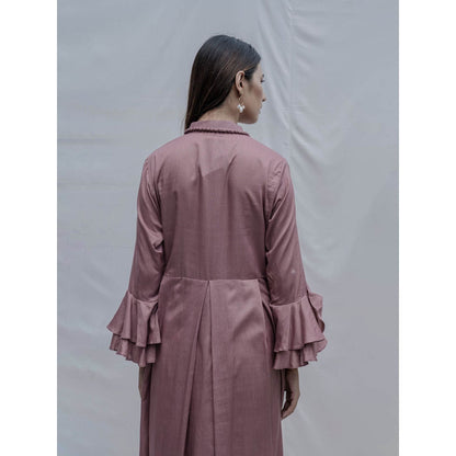 Bohame Purple Front Pleated Dress With Necklace (Set of 2)