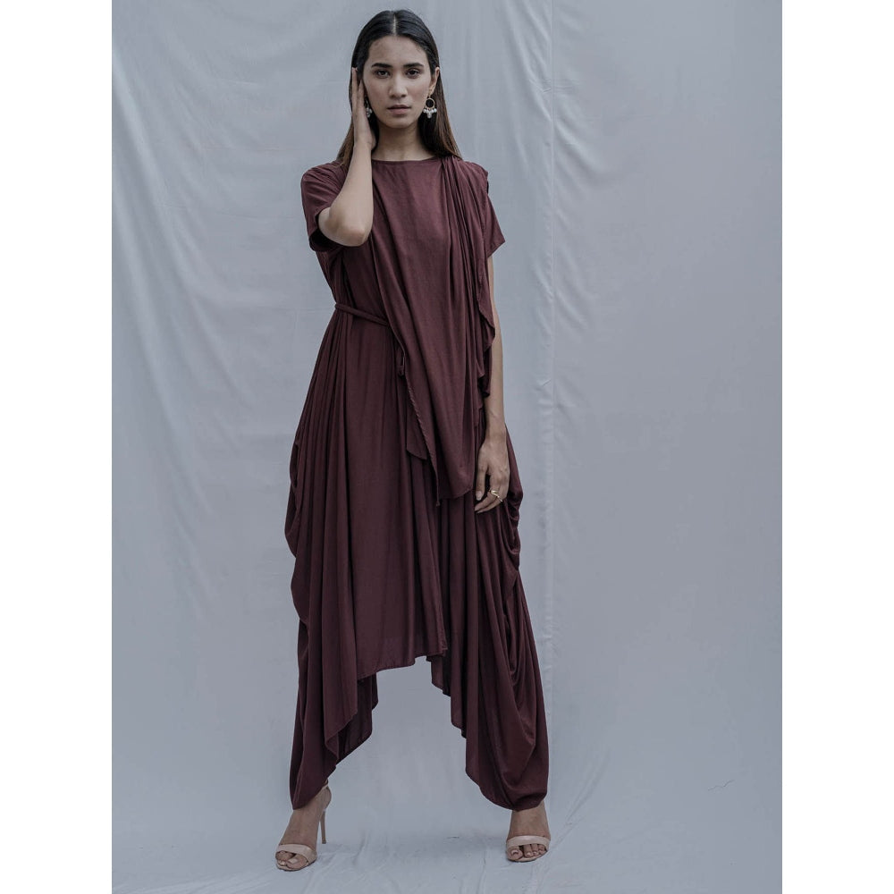 Bohame Brown Jess Overlap Asymmetric Dress With Belt (Set of 2)