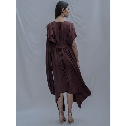 Bohame Brown Jess Overlap Asymmetric Dress With Belt (Set of 2)