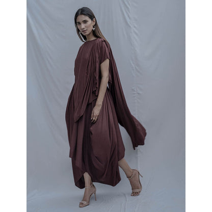 Bohame Brown Jess Overlap Asymmetric Dress With Belt (Set of 2)