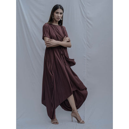 Bohame Brown Jess Overlap Asymmetric Dress With Belt (Set of 2)