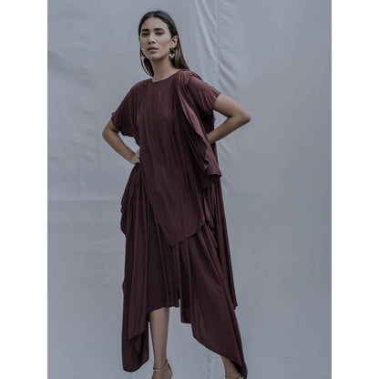 Bohame Brown Jess Overlap Asymmetric Dress With Belt (Set of 2)