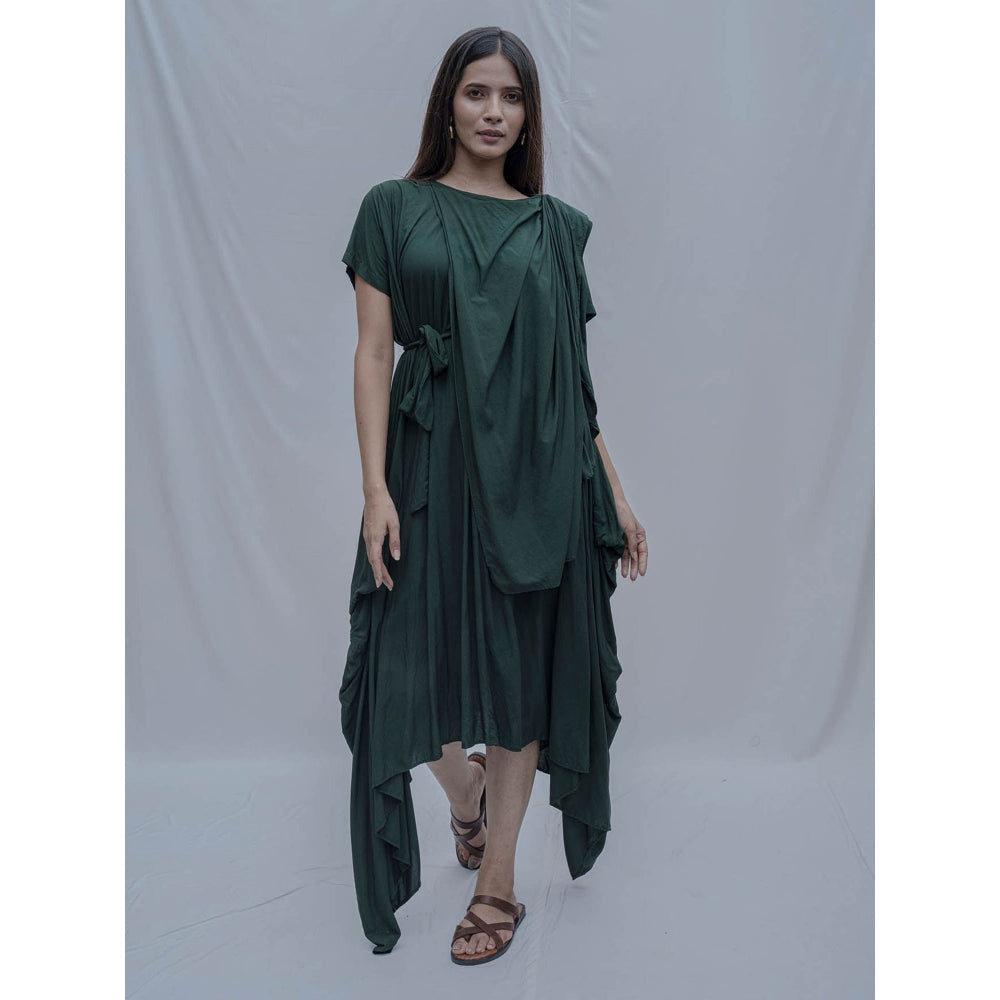 Bohame Green Jess Overlap Asymmetric Dress With Belt (Set of 2)