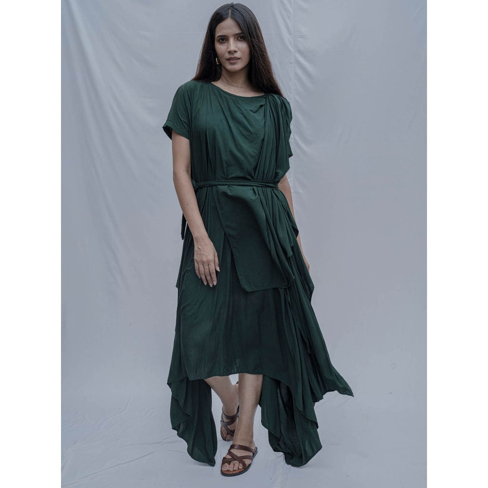 Bohame Green Jess Overlap Asymmetric Dress With Belt (Set of 2)