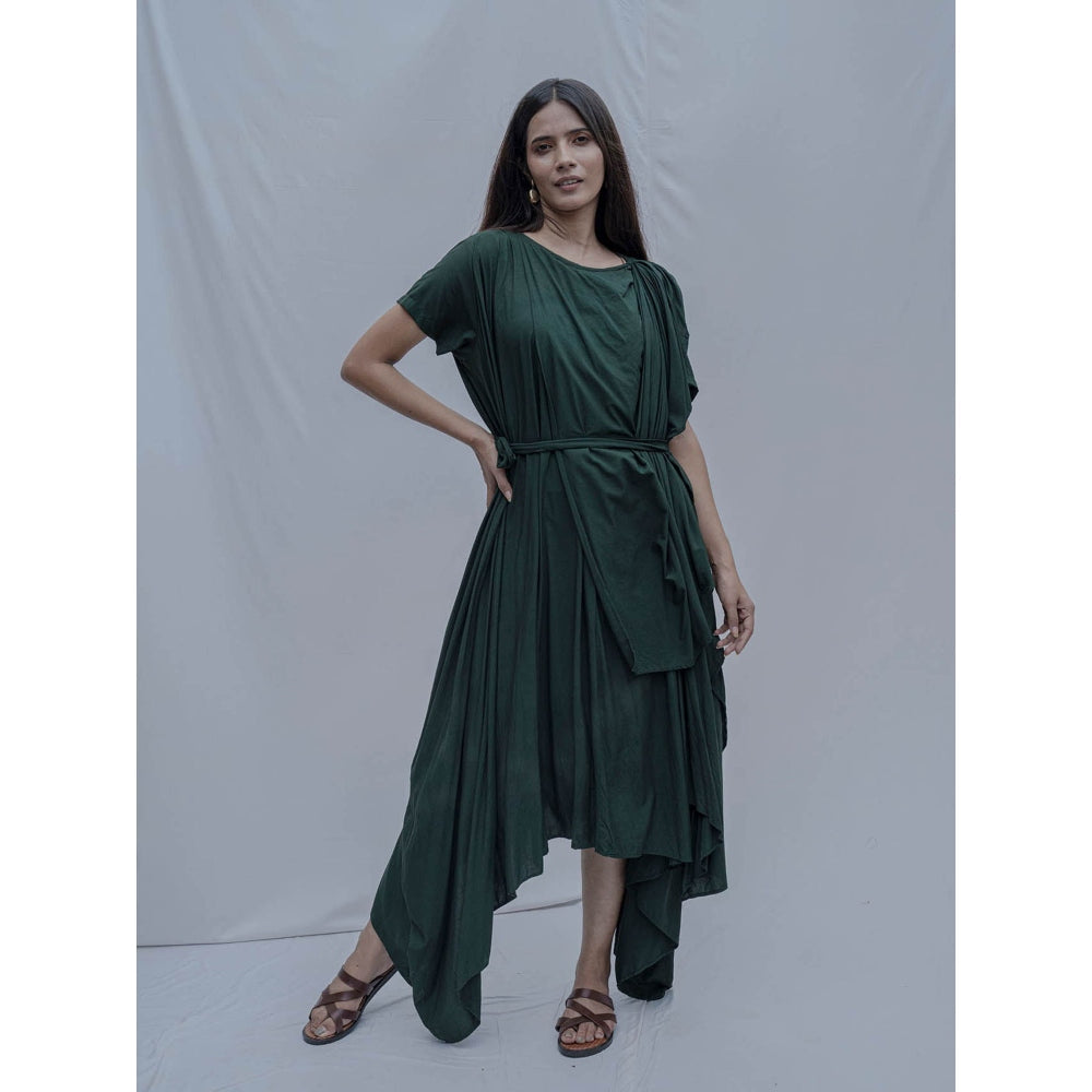 Bohame Green Jess Overlap Asymmetric Dress With Belt (Set of 2)