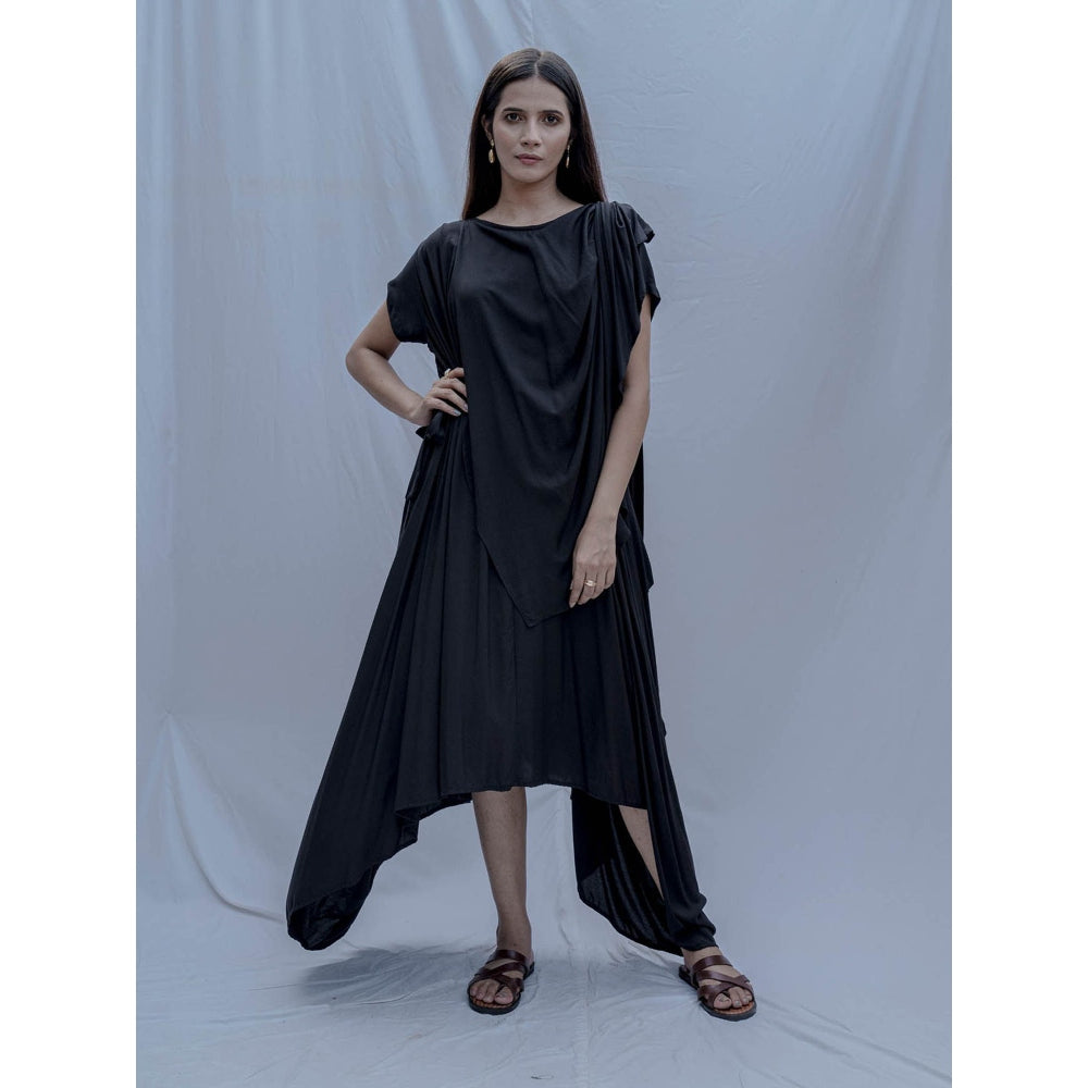 Bohame Black Jess Overlap Asymmetric Dress With Belt (Set of 2)