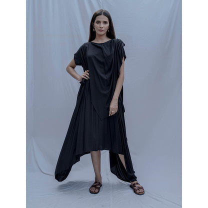 Bohame Black Jess Overlap Asymmetric Dress With Belt (Set of 2)